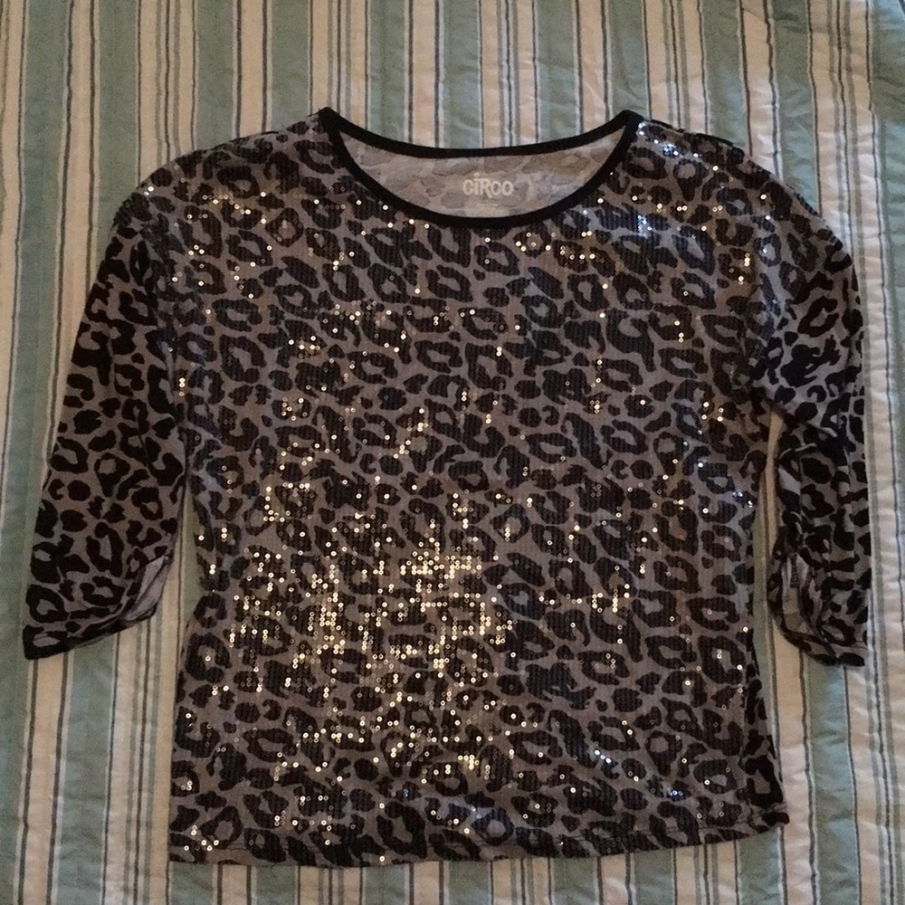 Target Circo Girls Sequin Leopard 3/4 Sleeve Top